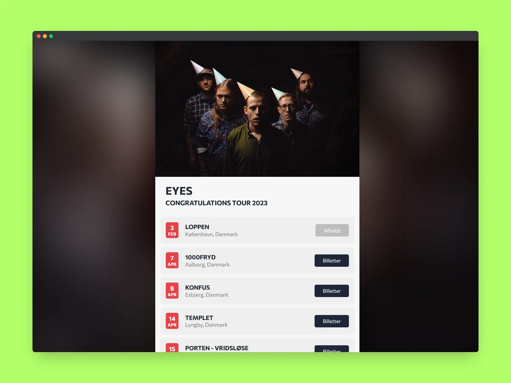 Bullet Booking Artist Calender